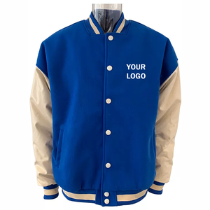 Custom Blue Varsity <b>Jacket</b> Men's Casual Embroidered Front Logo Polyester Cotton Baseball <b>Jacket</b> Regular Fit Turn-down Collar - Product Image 1