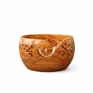 Bol à laine en bois fait main avec motif floral sculpté et nom personnalisé Hophia pour le rangement des travaux de tricot - Product Image 5