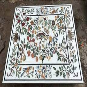 Plateau octogonal en marbre noir présentant un motif étoilé de vigne blanche et des incrustations florales délicates, à prix de gros. - Product Image 2
