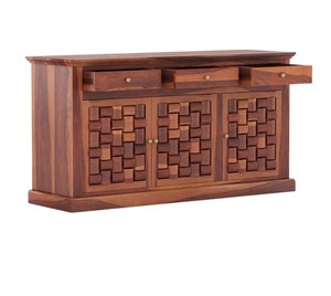 Indian Rosewood Checkered Door Credenza Wooden Dining Room Storage Console Table Pindel Handicraft - Product Image 4