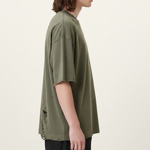 เสื้อยืดโอเวอร์ไซส์สีเขียวสำหรับผู้ชาย แขนสั้น คอกลม ผ้าคอตตอนเจอร์ซีย์ ระบายอากาศได้ดี พิมพ์ลายโลโก้ด้านหน้า สไตล์ลำลองแนวสตรีท ราคาถูก - Product Image 6