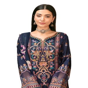 En gros, Ensemble Salwar Kameez 3 pièces non cousu pour femme, style indien-pakistanaise, avec broderie fantaisie lourde et design ethnique moderne, modèle intemporel - Product Image 1