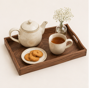 Handcrafted Rectangular <b>Walnut</b> Wood Serving Tray With Built-in Handles Large Decorative Ottoman Tray For Breakfast <b>Coffee</b> <b>Table</b> - Product Image 2