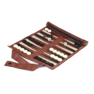 Juego de backgammon de viaje de cuero de gamuza hecho a mano, juego de mesa duradero con bolsillo con cremallera para dados y fichas, backgammon enrollable y plegable - Product Image 4
