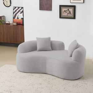 Divano a Due Posti Curvo Grigio da 66,93 Pollici, in Tessuto Teddy Velvet con Spugna a Compressione Totale, Nessun Montaggio Richiesto per Uso in Soggiorni Compatti - Product Image 3
