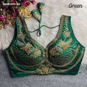 Beautiful Italian Silk Tricot Fusing with Thread-<b>Beads</b>-Heavy Zari-Sequence work Readymade Padded & Pan-Neck Blouse Woman Fashion - Product Image 2