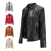 Blouson moto matelassé marron à col montant et fermeture éclair pour femme