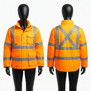 300 GSM Premium Polyester Oxford Women Work <b>Jacket</b> Orange Navy Panel Reflective Custom Logo Safety Wear - Product Image 5
