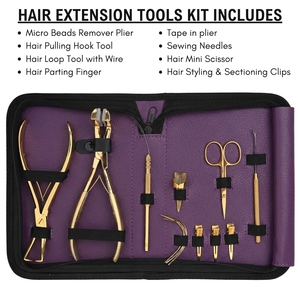 Kit Completo de Extensiones de Cabello para Salón: Almohadilla de Silicona, Alicates de Unión, Enhebrador de Alambre, Tijeras Cortahilos, Pinzas de Pico de Pato, Pinzas de Dedo - Product Image 2