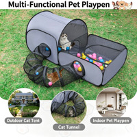 Tente portable pliable pour chat et chien avec tunnel, enclos de jeu, cage, maisonnette extérieure pour animaux de compagnie