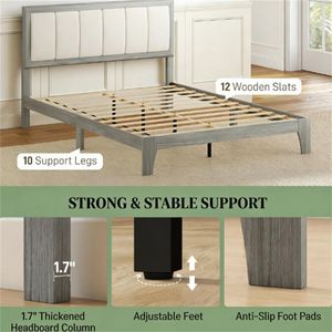Struttura letto imbottita grigia facile da montare con testiera, stile piattaforma - Product Image 3