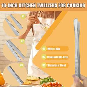 Pince à cuisine longue en acier inoxydable de qualité supérieure, 3 pièces, pointes dentelées avec longueur étendue pour griller, napper, cuisiner et manipuler les aliments - Product Image 2