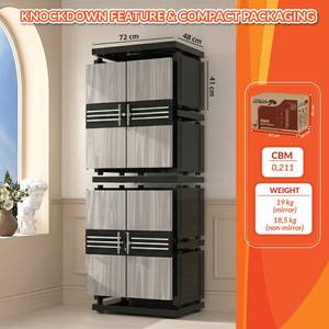 Naiba Portable Plastic Wardrobe Storage Cabinet with Lavender Flat Panel <b>Doors</b> and <b>Mirror</b> for Space Saving Bedroom Storage - Product Image 5