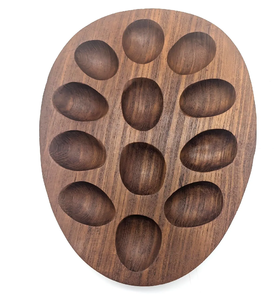 Bandeja de madera para huevos rellenos, cortador manual de huevos con asas de cuero, 24 ranuras para huevos rellenos - Product Image 6