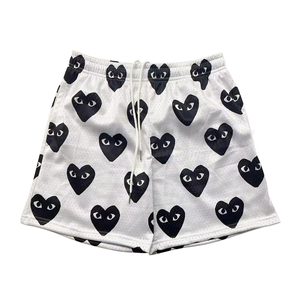 Shorts imprimés pour hommes, blanc et noir, motif en maille, taille à cordon de serrage, vêtements de sport décontractés - Product Image 3
