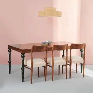 Solid Wood <b>Dining</b> <b>Table</b> <b>Set</b> | Primitive Teak Wood Pedestal <b>Table</b> with Chairs | Jodhpur <b>Rustic</b> Furniture - Product Image 1