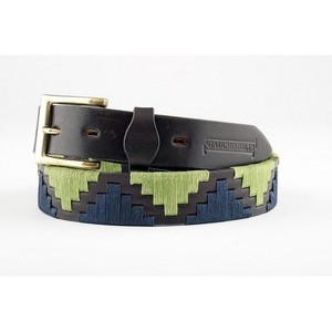 Luxury Handmade Brown Leather Argentine Polo <b>Belt</b> With Forest Green Navy White And <b>Red</b> Pampa Diamonds - Product Image 1