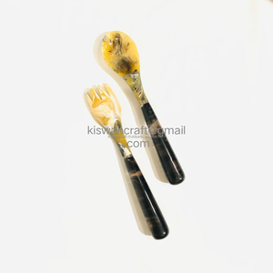 Serveurs à salade en corne de couleur naturelle de la meilleure qualité et poignée en résine décorations d'ustensiles de cuisine indiennes pour la maison et le jardin cuillère à salade - Product Image 6