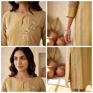Kurti Royal Tissé à la Main, Kurti Élégant Héritage, Kurti Ethnique Noor, Kurti Style Tisserie Premium, Kurti Grâce Traditionnelle, Coton Classique - Product Image 2