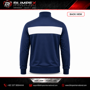เสื้อแจ็คเก็ตบอมเบอร์ผู้ชาย BLIMPEX สีกรมท่า-ขาว ระบายอากาศได้ดี ผ้าวอร์สเตด ซิปด้านหน้า คอตั้ง สไตล์สปอร์ต เหมาะสำหรับใส่ในฤดูใบไม้ร่วง - Product Image 5