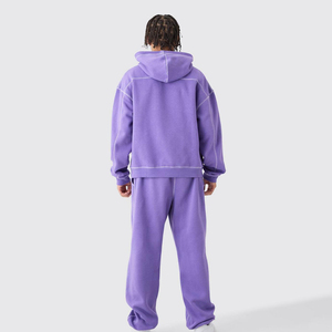 Best Selling Custom Heavyweight <b>Purple</b> Boxy Fit Tracksuit Oversized Pullover Hoodie Wide Leg Sweatpants Set Breathable OEM - Product Image 2