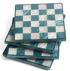Checkered Design Resin Inlay <b>Table</b> Mat Coasters Set of 4 Stylish Handmade Drink Coasters for Dining <b>Table</b> and Home <b>Bar</b> Decor - Product Image 1