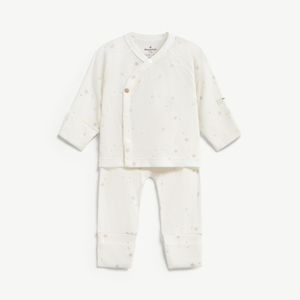 Ensemble 2 pièces unisexe pour bébé en Lyocell Spandex côtelé à imprimé étoiles, manches longues, boutons-pression, avec pieds, nouveau-né, ODM Vietnam - Product Image 1