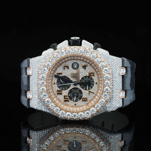 Reloj de Pulsera Analógico de Lujo para Hombre TG Negro con Incrustaciones de Diamantes Moissanite de Alta Calidad, Completamente Engastado, Elegante para Fiestas - Product Image 1