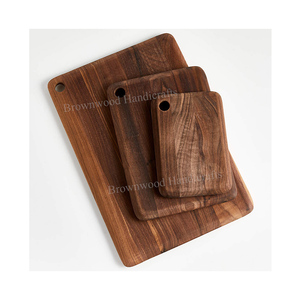 Juego de 3 tablas de cortar de madera de acacia de origen indio, diseño antiguo, bandeja de servir de madera para uso en la cocina, muy vendido. - Product Image 1