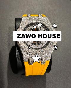 Montre ZAWO personnalisée unisexe vintage hip-hop en acier inoxydable avec diamants moissanite taillés, verre analogique unique, mécanique et tendance - Product Image 4