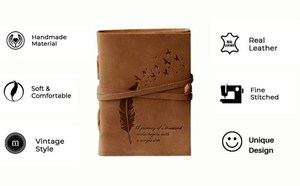 Carnet en cuir fait main avec motif plume, carnet d'écriture vintage, journal de voyage rustique, carnet de croquis, cadeau pour écrivains et voyageurs - Product Image 6