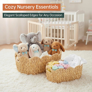 Water Hyacinth Oval <b>Basket</b> Natural Wholesales Natural and White Colors Storage <b>Baskets</b> Wicker Laundry <b>Basket</b> - Product Image 3