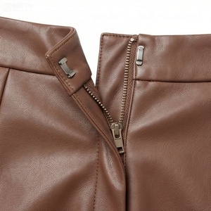 Women High Waist Faux Leather Mini Skirt <b>Asymmetrical</b> Design With Slit Solid Color Shiny Style All Seasons Wear - Product Image 4
