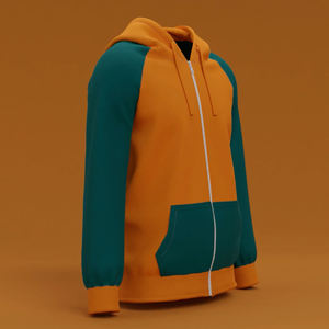 Sudadera con Capucha para Hombre, Color Naranja y Verde, con Cierre, Estilo Casual, Bloques de Color, para Invierno - Product Image 2