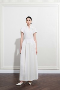 เดรสลำลองขายส่ง ดีไซน์หรูหรา ELORIA SHIRT-COLLAR MIDI DRESS แขนสั้น ทรงเอไลน์ ผ้าทอลายทราย ชุดเดรสสำหรับผู้หญิง - Product Image 4