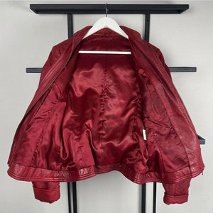Custom Women's Burgundy Real Leather Biker <b>Jacket</b> - Luxury Multi-Pocket Sheepskin Moto <b>Jacket</b> with Gold Hardware - Product Image 3