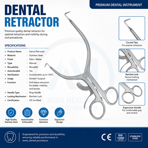AL MIDA HEALTH CARE INSTRUMENTS Retractor Dental de Acero Inoxidable Personalizado, Autoretráctil, Certificado CE Clase II - Product Image 6
