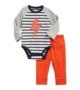 Pagliaccetto del bambino e pantaloni set di abbigliamento per bambini due pezzi 2 pezzi manica lunga tuta pigiama pigiama pigiameria set 100% cotone