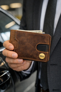 WRIZA Men's Custom Brown <b>RFID</b> <b>Blocking</b> Durable Genuine Leather Fashion Bifold <b>Wallets</b> Large Capacity No Zipper Closure Wholesale - Product Image 5