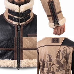 Custom Adults Men's Asymmetric <b>Shearling</b> B-3 <b>Jacket</b> Genuine Lambskin Leather Boxy Bomber Winter Thermal Windproof Eco-friendly - Product Image 4
