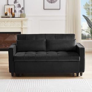 Sofá Reclinable Moderno de Terciopelo Negro con Cama Extraíble, Convertible en Sofá Cama, Mesa Auxiliar, Respaldo Ajustable, 2 Almohadas Lumbares - Product Image 1