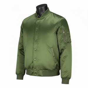 Blouson Bomber en Satin Vert Olive de Qualité Supérieure à Col Montant, Léger, Écologique et Coupe-Vent, Personnalisable - Product Image 3