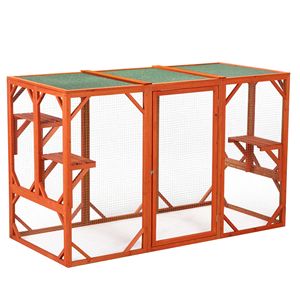 Maison pour chat en bois orange avec perchoirs en asphalte imperméables Cage pour chat en plein air Meubles pour animaux de compagnie - Product Image 1