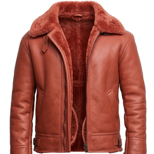 Veste d'extérieur en cuir pour homme avec col, poignets et ourlet en fourrure, fermeture éclair intégrale, chaude, décontractée, pour l'hiver, pour commandes personnalisées en gros - Product Image 2