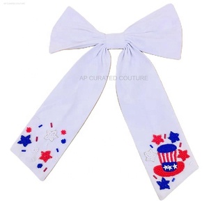 USA International Day Trending Alligators Cotton Bows Mardi Gras Indian Hand Embellished <b>Hair</b> Accessory <b>Hair</b> <b>Clips</b> - Product Image 2