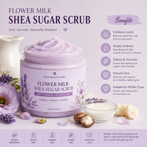 Gommage corporel crémeux floral au lait de fleurs et au beurre de karité, formule biologique hydratante et illuminatrice pour une peau lisse, marque privée OEM - Product Image 3