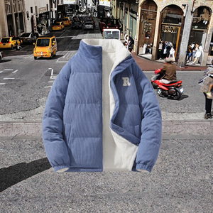 Puffer Winter Bomber Jacket Men's Custom Logo Stand Collar <b>Nylon</b> Zipper High Street 100% Polyester Cotton Filled High Quality - Product Image 3