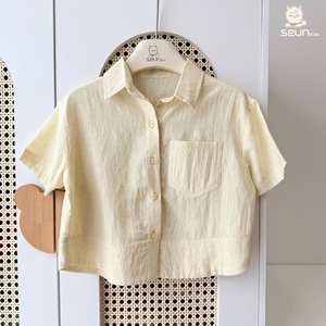 Chemise à manches courtes boutonnée pour enfants SeunKids, tissu tissé en lin Tencel, chemise décontractée pour garçons et filles - Product Image 1