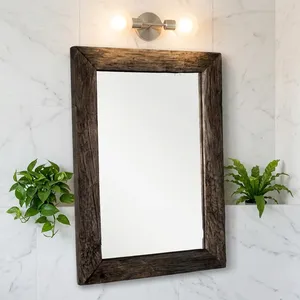 Rustic Reclaimed Wooden Toilet <b>Mirror</b> Rectangular Vintage Old Oak Frame <b>Wall</b> Mounted Bathroom Decor - Product Image 5
