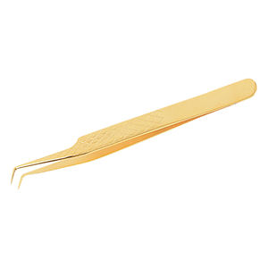 Pinzas de Precisión para Colocación de Pestañas Postizas, Fabricadas en Acero Inoxidable, Chapadas en Oro, con Punta en Forma de L de 4 Puntas, del Mejor Fabricante de Herramientas de Belleza - Product Image 1